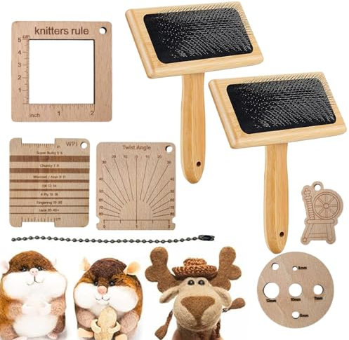 Wollkardierbürsten - Manuelle Wollkardier | Weichere Hundebürste, manuelle Kardierer für Wollhandwerk, Filzbürste mit Holzgriff, Filzkämme-Set