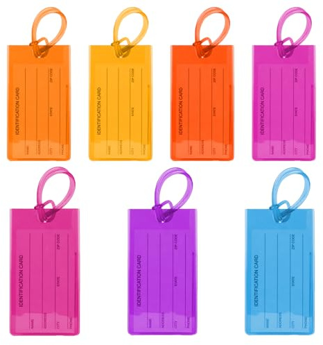 Momowin 7 Stücke Kofferanhänger Flugreise，Wasserdichte PVC Gepäckanhänger，Verwendet für Schnelle Gepäckidentifizierung und Gepäckverlust Schutz (11 * 6.5CM，7 Farben)