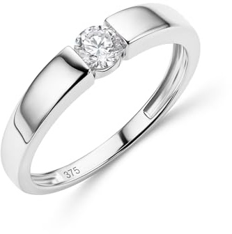 MIORE Schmuck Damen, Verlobungsring Damen, Ring Gold 375 9kt mit Diamant 0.25 Ct in Spannungsfassung, Echt Gold Damenring, Goldring, Ring Damen, Damenschmuck Handgemacht