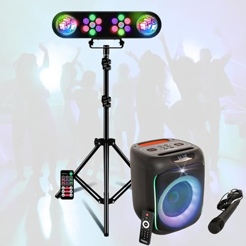 Pack Karaoke Sono Mooving Light & Sound- Enceinte sur Batterie USB Bluetooth Lumineuse 180W Micro - Pied Lumière DJ LEDBAR-Astro-RC