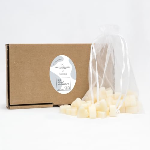 Florex Schafmilchseife in Herz-Form – 50 Stück Mini-Gästeseifen – Handgemachte Naturseife – Taufe, Kommunion, Konfirmation, Gastgeschenk – In Geschenkbox (Classic - Weiß)
