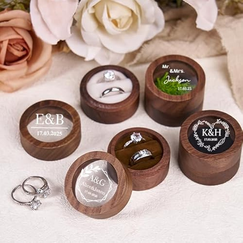 Fasinheaco Individuell Hochzeitsringbox Aus Walnussholz - Gravierte Schmuckkästchen Holz- Double Slot Vorschläge Ring Box - Romantisches HochzeitsgeschenkeFür Brautpaar