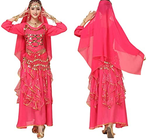 purpleq 5-teiliges Set Bollywood-Tanzkostüme Indisches Bauchtanz-Kostüm-Set für Frauen Chiffon Orientale Bauchtanz-Kostüm-Set,A9,XXL