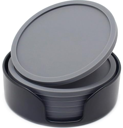 Silicone Coaster Set of 6 Pieces with Silicone Cup Holder,Drinking Coasters, Cup Mat for Drinks,Live for Hot or Cold Drink Thickened, Non-Slip, Non-Stick（grey）