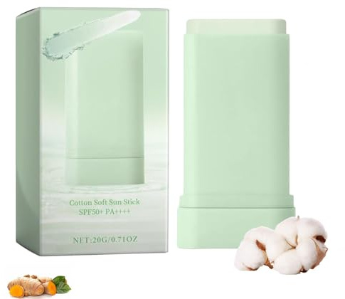 Cotton Soft Sun Stick SPF50+ PA++++ with Centella and Hyaluronic Acid - Lightweight Moisturising Facial Sunscreen for Sensitive Skin, Portable Solid Stick for Daily Protection and Application