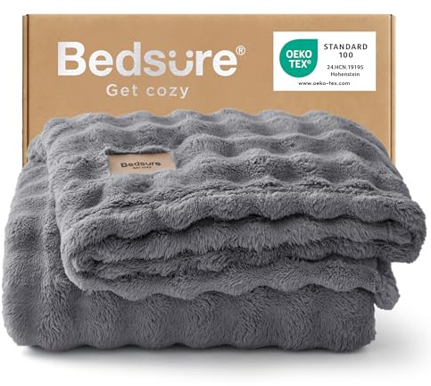 BEDSURE Kuscheldecke Flauschig Bubble Decke - Geschenke für Frauen Sofadecke, Wolldecke & Fleecedecke, Deko Weiche Warme Decke für Zimmer, Wohn- & Kuscheldecken, Tagesdecke, Grau, 150x200 cm