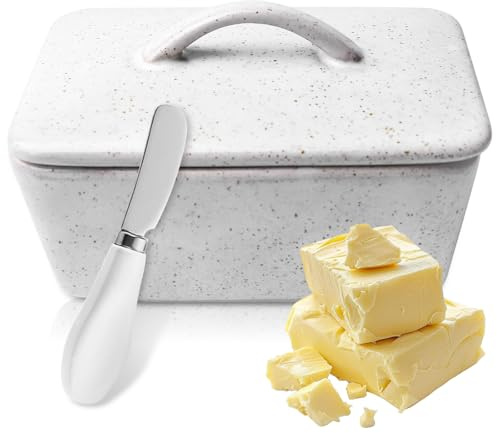 Butterdose Keramik mit Deckel: Butterschale für 350g Butter – Porzellan Butterbehälter Spülmaschinenfest – Klassische Butterbox für Frühstück, Küche & Aufbewahrung