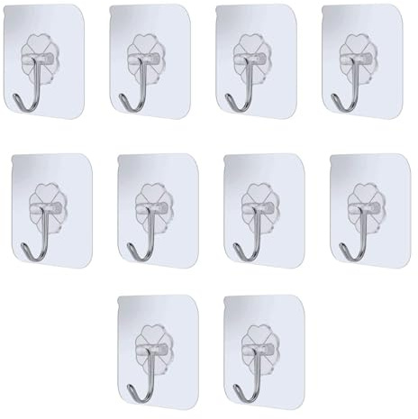 Yowfond 10PCS Selbstklebende Haken Transparent, Extra Starke Klebenägel für Wand & Decke, Praktische Aufhänger für Küche & Badezimmer, Tragkraft bis 10kg