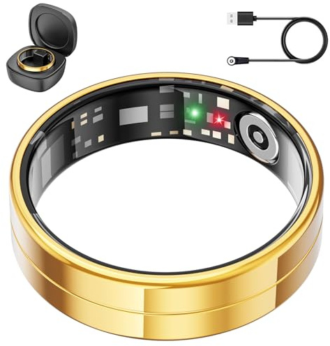 Mingtawn 2025 Neuer ultradünner Smart-Ring, überwacht 24/7 Herzfrequenz, SpO2, Schlaf, Körpertemperatur usw. Ringe für Männer und Frauen, Keine Abonnementkosten, Android iOS (Gold Größe 8)