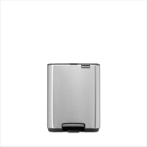 Brabantia Poubelle Bo 7L (Acier mat) – Poubelle cuisine à pédale à fermeture progressive – Système de tri des déchets facile à nettoyer avec seau amovible – Sacs-poubelle PerfectFit gratuits inclus