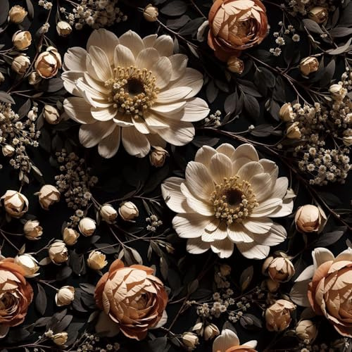 FunStick Klebe Tapete Selbstklebend Blumen Schwarz Klebefolie Möbel Vintage Bronze Braun Melancholische Gänseblümchen und Rosen Selbstklebende Tapete Schwarz Wand Schlafzimmer Badezimmer 44.5CMx3M
