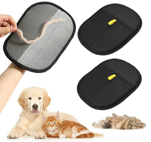 ningzhi 2 Pack Pet Hair Removal Gloves,Double Sided Pet Dog Cat Grooming Glove, Static Removal Gloves,Reusable Deshedding Pet Glove for Furniture,Sofa,Bed,Carpet,Clothes,Pet bed