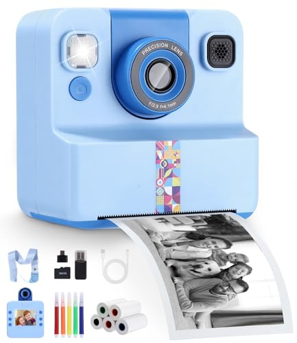 Sofortbildkamera Kinder, 1080P HD Kinderkamera Sofortbildkamera mit Druck | 32GB SD-Karte & 5 Rollen Fotopapier, Geschenk für Mädchen und Jungen ab 3-12 Jahren, Geburtstag, Weihnachten, Blau