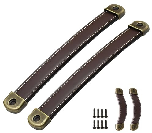 Jsleid 4 Stück Ledergriffe für Möbel, Leder Schrankgriffe (Braun) | Vintage Möbelgriffe Ledergriff Schrankgriffe, für Küchenschränke, Kleiderschrank, Koffer (Bohrlochabstand: 160 mm）