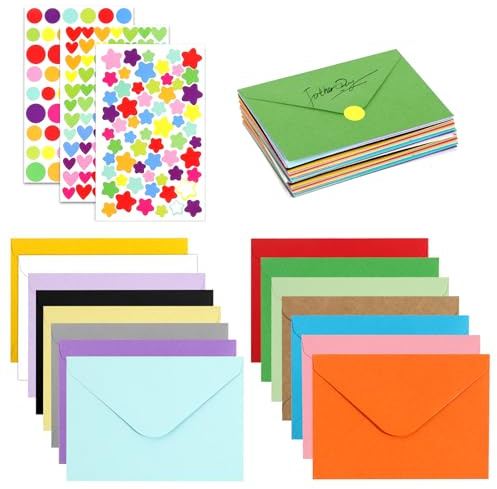 15 Farben Mini Umschläge, 120 Stück Bunt Briefumschläge Mini Briefumschläge Vintage Kuvert Briefumschlag, Klein Umschläge für Geldgeschenke Dankeskarten Einladung mit 3 Blatt Aufkleber