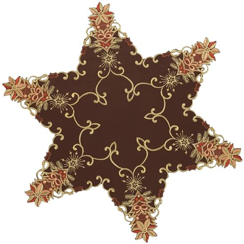 Hossner Tischdecke Weihnachten Stern Weihnachtsstern Gold Bestickt Deckchen Weihnachtstischdecke Weihnachtsdekoration Stoff Waschbar (40 cm (Rund))