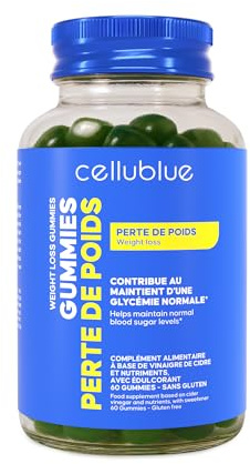 Gummies Vinaigre de Cidre Cellublue - Coupe-Faim Naturel, Digestion & Perte de Poids - Ralentit l’absorption des Sucres après le Repas - Prise Facile & Bon Goût – Avec Chrome & Vitamine C