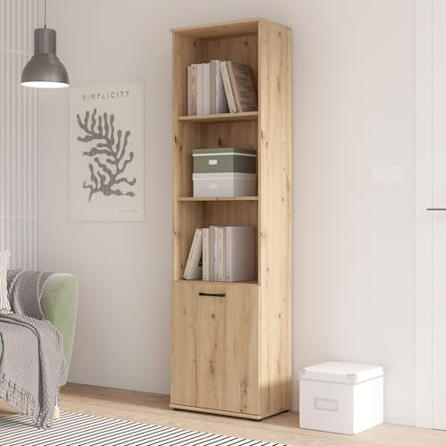 Forte NIKO Regal 50, Skandi-Bücherregal, 3 Einlegeböden, 1-türig, Holzwerkstoff, Wohn-/Schlafzimmer/Büro, Artisan Eiche Holzdekor, 50,2cm breit x 180,9 cm hoch x 29,1 cm tief