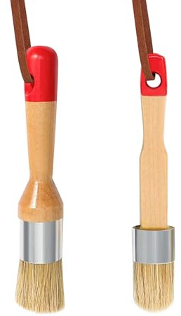 Chalk Paint Brush, 2 PCS Round Natural Bristles Stencil Brushes for Furniture Home DIY Art Crafts Painting, Chalk Paint Wax Brushes