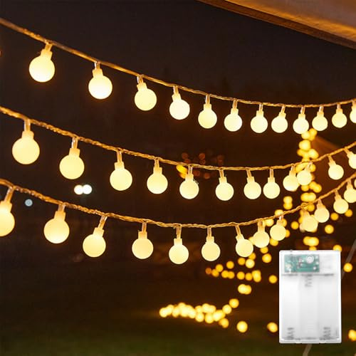 Kaleora Lichterkette Kugeln Batterie, 10M 80 LED Globe Lichterkette Batteriebetrieben, Warmweiß Kugel Lichterketten für Weihnachten Kinderzimmer Party Garten Hochzeit Balkon Deko