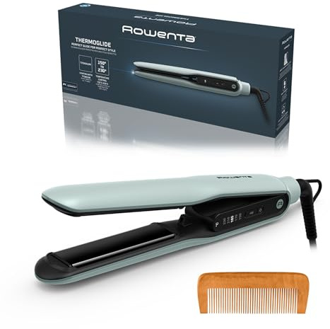 Rowenta Thermoglide, Plancha de pelo, Tecnología Iónica SF5180 | Placas con Revestimiento de Titanio, 5 temperaturas de 150 a 230 °C, Sistema de bloqueo, Color: Verde