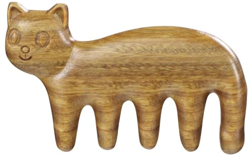 PAMINGONO Holz massagekamm Katze Süßes Kopfmassagegerät Scraping Tool Kopfhautmassage für Langes Dickes Haar Leichtes Tragbares Massagewerkzeug zur Entspannung und Juckreizlinderung