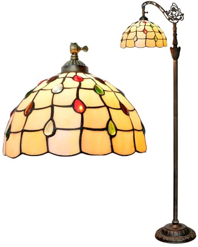 QTHWB Vetro colorato Beige con Pavimento Perline Colorate, del Collo dell'oca arcuata Regolabile Stile Lampada da Lettura in Piedi Divano Angolo di Abbigliamento per Ufficio Decorazione