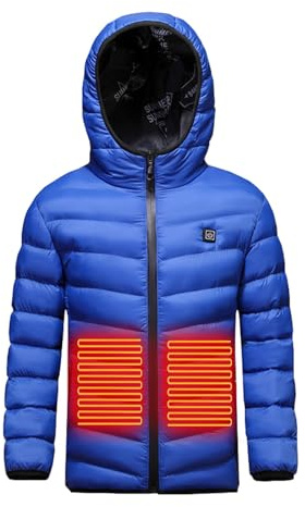 Manteau Chauffant Enfant Hoodies, Doudoune Chauffante Enfants USB, Veste Chauffant Electrique Garçons Filles Avec 3 Zones De Chauffage, Blouson Manches Longues,Coupe-Vent, Imperméable,Sécurité