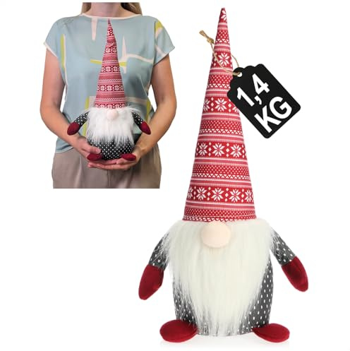 Wilhelm Sell® Schwere Wichtelfigur 40 cm, Winterdeko für Fensterbank | Kommode und Flur - Standfeste Dekofigur 1,4 kg im skandinavischen Stil für Weihnachten und Winterzeit
