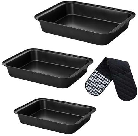 ALZIFAH Non-Stick Baking Trays Set for Oven - 3 Piece Roasting Tins with 1 Oven Globe, Premium Carbon Steel (PFOA Free) Baking Sheets for Cooking and Baking Food- Dishwasher Safe