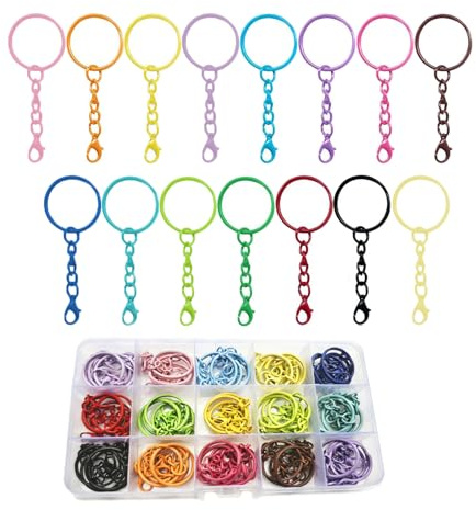 Vayrihom 60 piezas, 15 colores, llaveros con cadena, anillas metálicas para llaveros DIY, accesorios de colores, llaveros colgantes, llaveros con anilla, adornos para llaveros