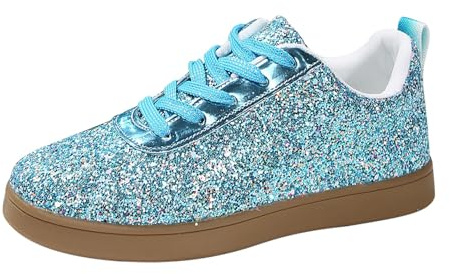 Paljettsneakers dam, sneakers dam glitter sommar fritidsskor, festliga damskor vattentäta sportskor med ångad fritid, tennisskor, platta promenadskor, eleganta träningsskor, blå, 40 EU