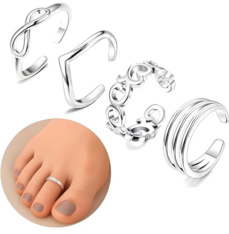 JWIGP 925 sterlingsilver tåringar set för kvinnor – minimalistiska 14K guldpläterade öppna justerbara band, enkla strandfotsmycken för sommaren
