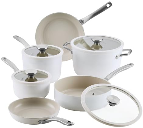 Circulon Halo with LaserDefense Induction Hob Ceramic Non Stick Pan Set of 6 – Made Without PFAS, Non Toxic Ceramic Cookware, Dishwasher & Oven Safe - 2X Frying Pan, 2X Saucepan, Stock Pot, Saute Pan