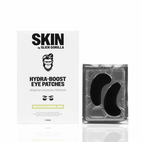 Slick Gorilla Mascarillas para el contorno de ojos (3 pares negras) Parches de gel hidratantes para ojeras, ojos hinchados y bolsas bajo los ojos Colágeno y Ácido Hialurónico mascarilla contorno