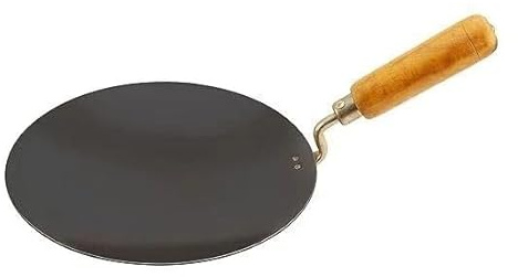MSQUARE Iron Tawa Pan with Wooden Handle, Heat Resistant, Non-Stick Surface, Durable Construction, Easy to Clean, Ideal for Cooking Roti, Dosa, Naan Bread, Crepes (10 inch)