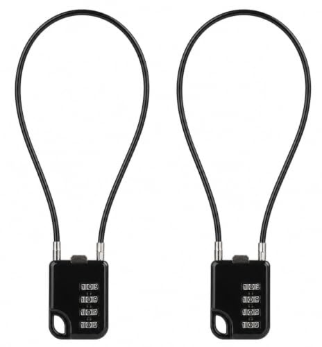 Candado de Combinación de 4 Dígitos con Cable de Acero de 30 cm, Candado Numérico para Taquilla, Gimnasio y Maleta de Viaje, Alta Seguridad para Equipaje, Negro, Pack de 2