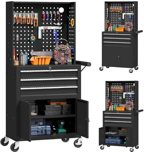 HOMCOM Servante d'Atelier en Acier à 3 Tiroirs Étagère Réglable Noir