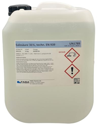 FABA Salzsäure 31%, 10 L ca. 12 kg, vielseitig einsetzbar, Zementschleierentferner und Entkalker