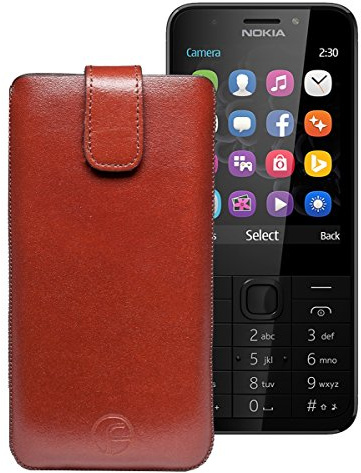 Original Favory Etui Tasche für Nokia 150 | Nokia 150 Dual-SIM Leder Etui Handytasche Ledertasche Schutzhülle Case Hülle Lasche mit Rückzugfunktion* in Braun