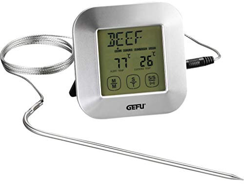 GEFU Digitales Bratenthermometer PUNTO mit Timer | Touchscreen & Alarm | Für Grill, Backofen & Herd | Mit Magnet & Standfuß, vorprogrammiert