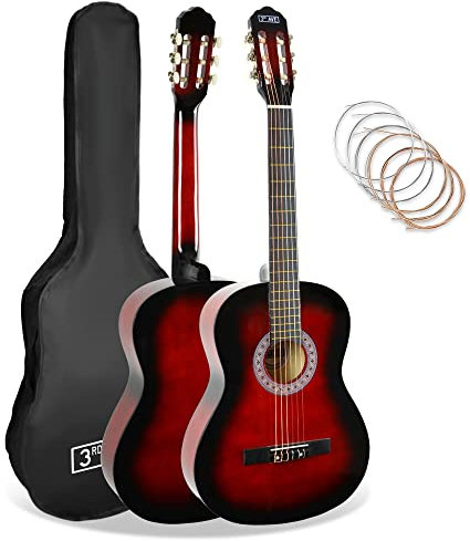 3rd Avenue 3/4-Klassikgitarre Für Kinder, Spanische Nylonsaiten, Einsteigerpaket – Rot