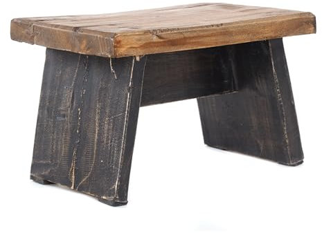 DESIGN DELIGHTS NOSTALGISCHER FUSSHOCKER SCHEMEL | massives Recyclingholz, 18,5x29x19,5 cm (HxBxT) | Shabby Holzhocker, Fußbank | Farbe: 04 schwarz-Natur