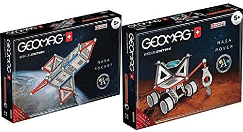 Geomag 810 Special Edition Razzo NASA, Multicolor(Schwarz/Grau/Rot), 84 pezzi + 809 Special Edition Rover Lunare NASA, Multicolor(Schwarz/Grau/Rot), 52 pezzi