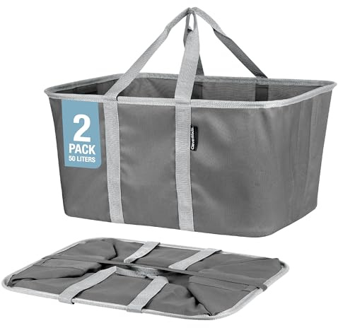 CleverMade Collapsible Laundry Tote 2-Pack (50L) – Foldable Carry-All Storage Bin for Laundry, Car Trunk, RV, Dorm & Home Organization - Charcoal