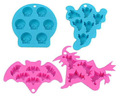 Homo Trends Eiswürfelform, Halloweenformen, Schokoladenform, Silikonform, Totenkopf-Eiswürfel, Fondant-Formen für Halloween, DIY-Schokolade, Eiswürfel, Cupcake-Dekoration, Seife, 4 Stück