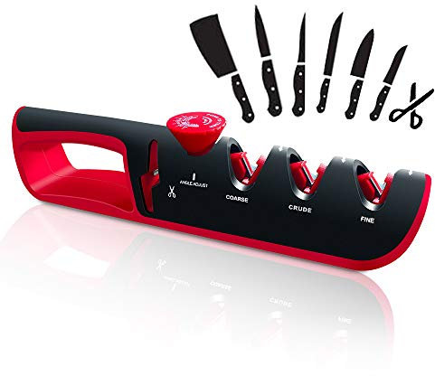 4 Stufen Messerschaerfer Messerschleifer, Winkel Verstellbare Manuelle Messerschärfer Profi Knife and Scissors Sharpener, Scherenschärfer Messerschleifer - Wolframstahl, Diamant, Keramikstein