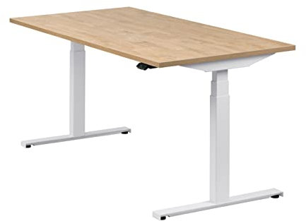 boho office® Höhenverstellbarer Schreibtisch 160 x 80 cm - Elektrisch, Made in Denmark, 2 Motoren, 3-Fach Teleskop, Appsteuerung - Easydesk Weiß inkl. Tischplatte in Wildeiche
