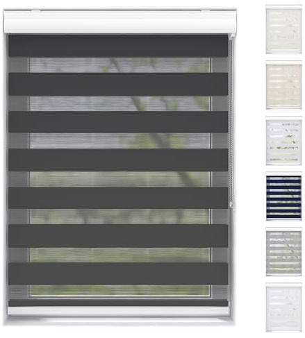 EFIXS Doppelrollo mit Kassette Montage Wand/Decke mit Bohren Breiten: 40-220, Höhe: bis 240 Hier: BxH (110 x 175) cm (Schwarz) Premium Duorollo, oder ohne Bohren mit Klemmhalter am PVC-Fenster