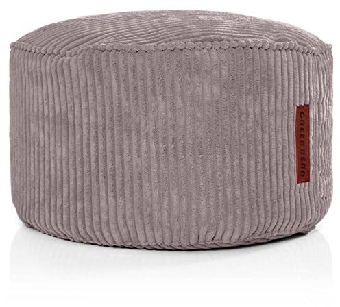 Green Bean Pouf-Kissen 45x25cm mit EPS-Perlen Füllung & Cordstoff Bodenkissen Liegekissen Sitzkissen Sitzhocker Sessel Kinder Erwachsene Stoff Hocker Ablage Grau